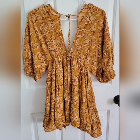 Vici Womens Boho Paisely Yellow Summer Cocktail Mini Dress Size Small - Picture 2 of 7